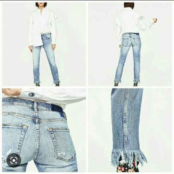 Zara Distressed Blue Jeans with Fringe - Picture 10 of 13